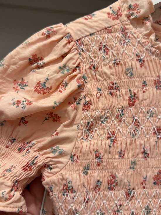 Janie and Jack Pink Smocked Floral Dress Size 6 Puff Sleeve 100% Cotton - Picture 3 of 9